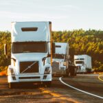 White Volvo Semi-truck on Side of Road